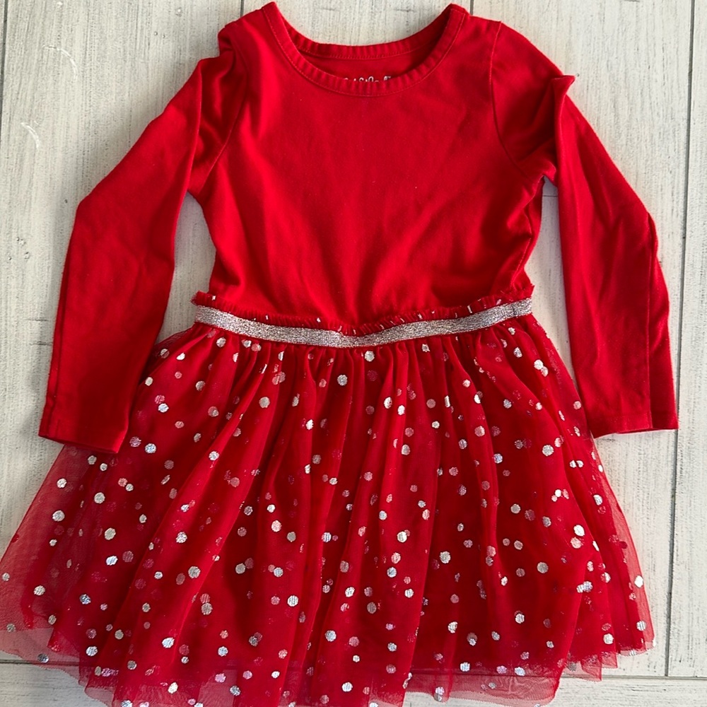 Girls red and silver polka dot dress